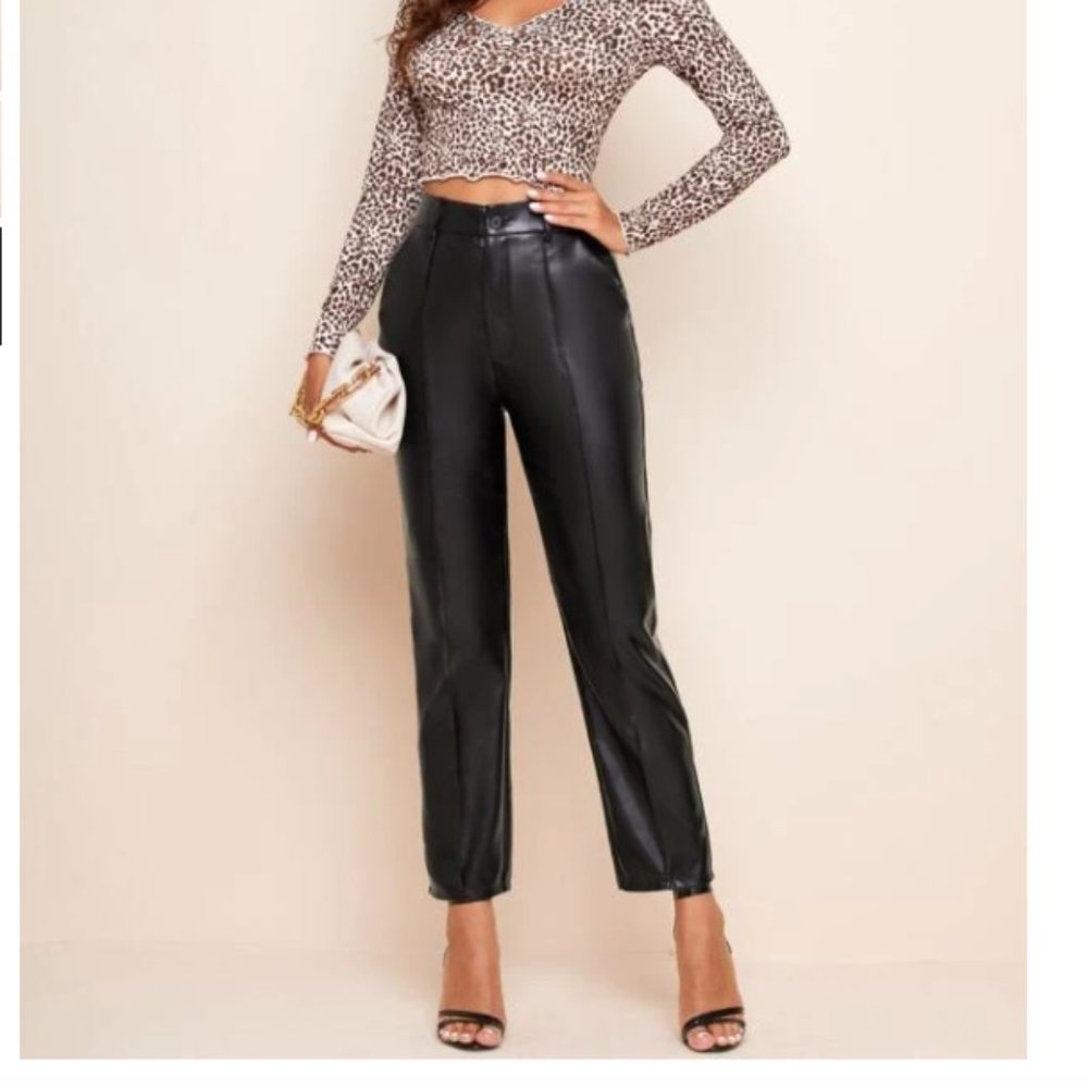 SHEIN Seam Front PU Leather Pants